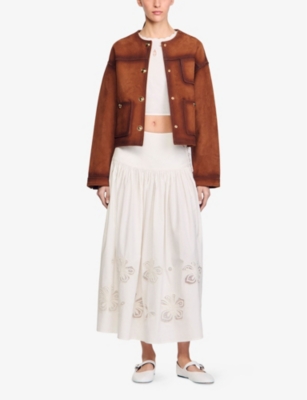 SANDRO: Mid-Rise Lace-Insert Cotton Maxi Skirt