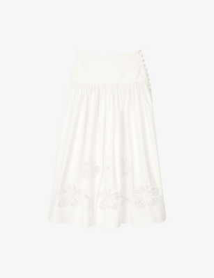 SANDRO: Mid-Rise Lace-Insert Cotton Maxi Skirt