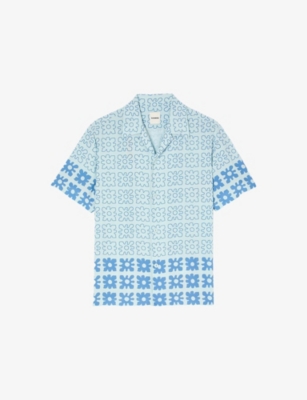 SANDRO: Floral-Pattern Short-Sleeved Woven Shirt
