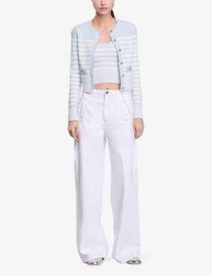 SANDRO: Button-Down Striped Stretch-Cotton Cardigan