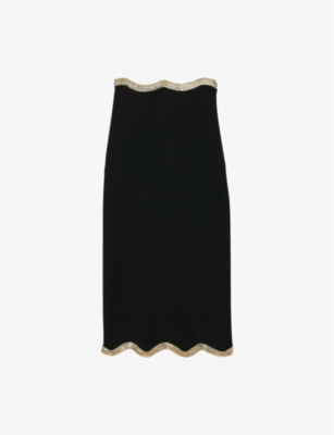 SANDRO: Metallic-Trim Mid-Rise Knitted Midi Skirt