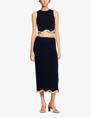 SANDRO: Chain-Embellished Scalloped-Hem Stretch-Woven Jumper