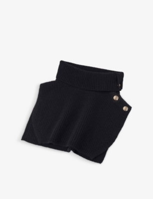 Maje Womens  Button-embellished Ribbed Wool And Cashmere-blend Collar In Noir / Gris