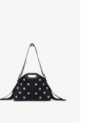 Maje Womens Noir / Gris Miss M Stud Suede Shoulder Bag In Multi