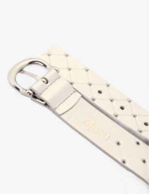 Maje Womens  Stud-embellished Quilted Leather Belt In Noir / Gris