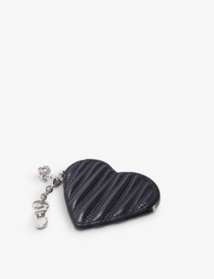 MAJE WOMENS HEART ZIPPED METALLIC-LEATHER POUCH NOIR / GRIS 