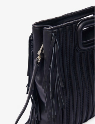 Maje Womens  Fringed-trim Leather Shoulder Bag In Noir / Gris