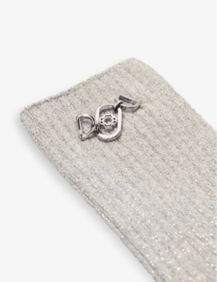 Maje Womens  Charm-embellished Stretch Wool And Cashmere-blend Knee-high Socks In Noir / Gris