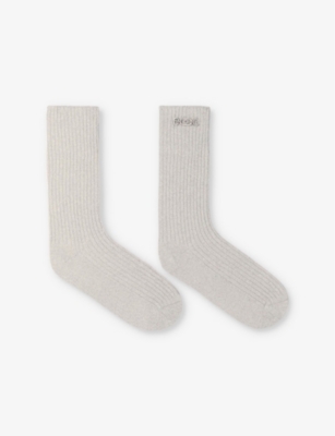 Maje Womens  Charm-embellished Stretch Wool And Cashmere-blend Knee-high Socks In Noir / Gris