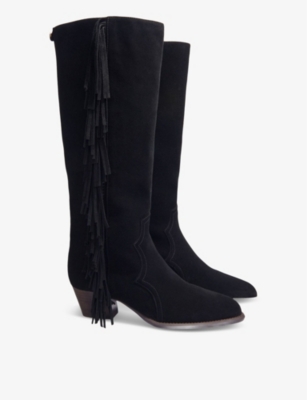 Maje Fringe-detailed Boots In Noir / Gris