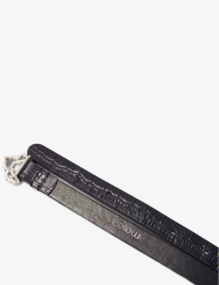 MAJE WOMENS NOIR / GRIS CLOVER CROC-EFFECT SLIM LEATHER BELT 
