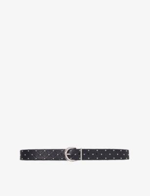Maje Womens  Stud-embellished Quilted Leather Belt In Noir / Gris