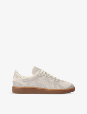 Maje Womens  Crystal-embellished Suede Low-top Trainers In Noir / Gris