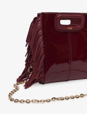 MAJE: Logo-Embossed Fringed-Trim Patent-Leather Cross-Body Bag