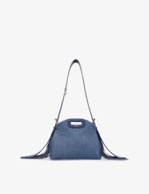 Maje Womens Bleus Logo-embossed Fringed-trim Denim Cross-body Bag In Bleus