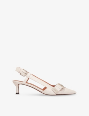 Maje Womens Blanc Double-buckle Slingback Heeled Leather Pumps In Blanc