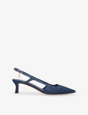 Maje Womens Crystal-embellished Denim Heeled Courts Bleus In Bleus