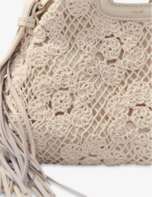Maje Womens Blanc Floral Detachable-strap Crochet Shoulder Bag In Blanc