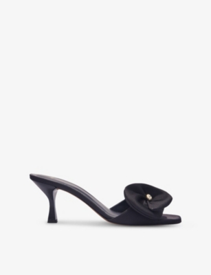 Maje Textile Mules With Satin Flower In Noir / Gris