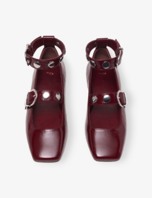 Maje Studded Leather Mary Jane Flats In Red