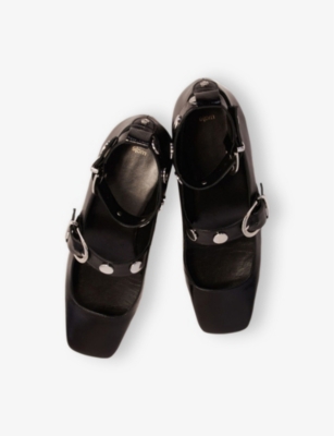 Maje Patent-leather Ballerina Shoes In Noir / Gris