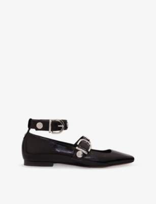 Maje Patent-leather Ballerina Shoes In Noir / Gris