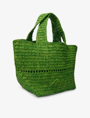 MAJE: Brand-Embroidered Raffia Tote Bag