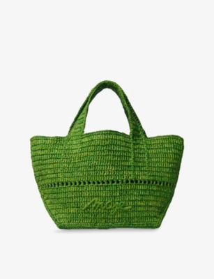 MAJE: Brand-Embroidered Raffia Tote Bag