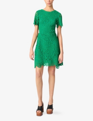 MAJE: Short-Sleeved Cut-Out Lace Mini Dress