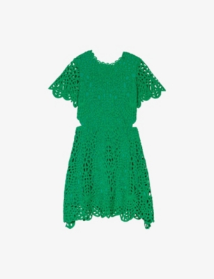 MAJE: Short-Sleeved Cut-Out Lace Mini Dress