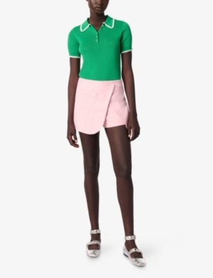 Shop Maje Womens Embroidered-trim Slim-fit Cotton Polo Bicolore