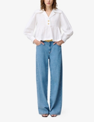 Claudie Pierlot Womens  Ruffle Long-sleeve Cotton Blouse In Naturels