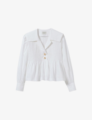 Claudie Pierlot Womens  Ruffle Long-sleeve Cotton Blouse In Naturels