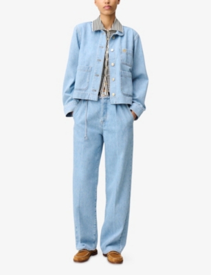 CLAUDIE PIERLOT: Logo-Embroidered Patch-Pocket Denim Jacket