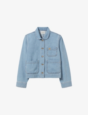 CLAUDIE PIERLOT: Logo-Embroidered Patch-Pocket Denim Jacket