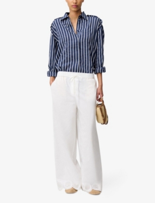 Claudie Pierlot Womens Naturels Embroidered Regular-fit Wide-leg Cotton Trousers In Naturels