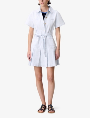 Claudie Pierlot Womens  Peter Pan-collar Pleated Denim Mini Dress In Denim - Jean