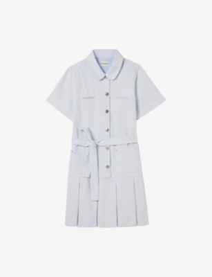 Claudie Pierlot Womens  Peter Pan-collar Pleated Denim Mini Dress In Denim - Jean