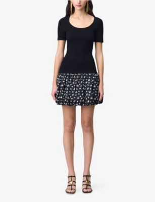 Claudie Pierlot Womens  Floral-print Bubble-hem Stretch-woven Mini Dress In Noir / Gris