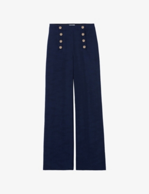 Claudie Pierlot Womens Navy Button-embellished Wide-leg Woven Trousers
