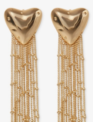 CLAUDIE PIERLOT: Heart Chain Gold-Tone Brass Drop Earrings