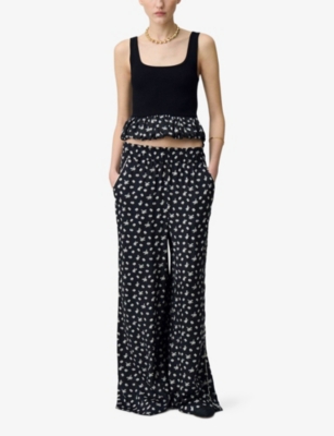 Claudie Pierlot Womens  Square-neck Ruffle-hem Knitted Tank Top In Noir / Gris