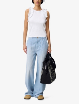 CLAUDIE PIERLOT: Round-Neck Ruffle-Trim Sleeveless Cotton T-Shirt