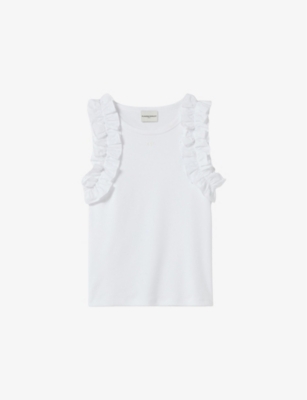 CLAUDIE PIERLOT: Round-Neck Ruffle-Trim Sleeveless Cotton T-Shirt