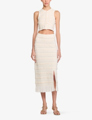 SANDRO: Floral-Crochet Split-Hem Knitted Midi Skirt