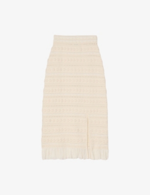 SANDRO: Floral-Crochet Split-Hem Knitted Midi Skirt