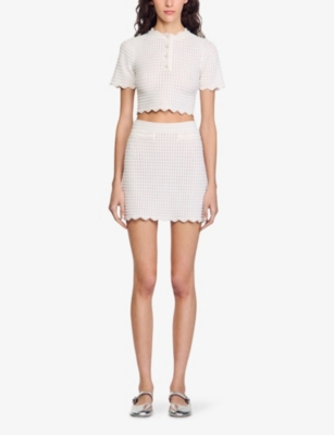 SANDRO: Scalloped-Hem Knitted Mini Skirt