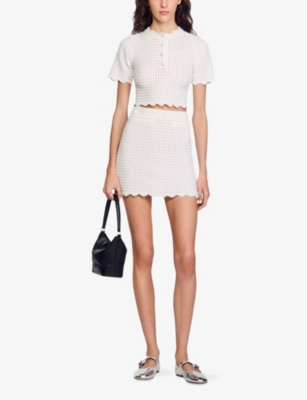 SANDRO: Pearl-Embellished Cropped Knitted Top