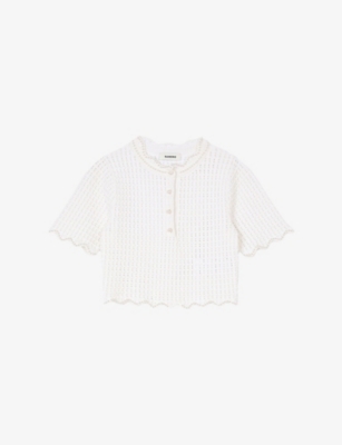 SANDRO: Pearl-Embellished Cropped Knitted Top