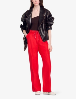 SANDRO: Removable-Belt High-Rise Linen-Blend Trousers